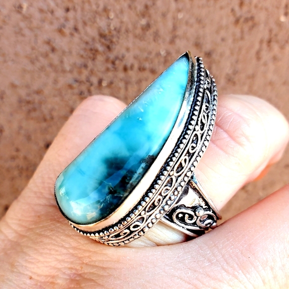 New Stunning Larimar 925 Silver Statement Ring. - Picture 1 of 13